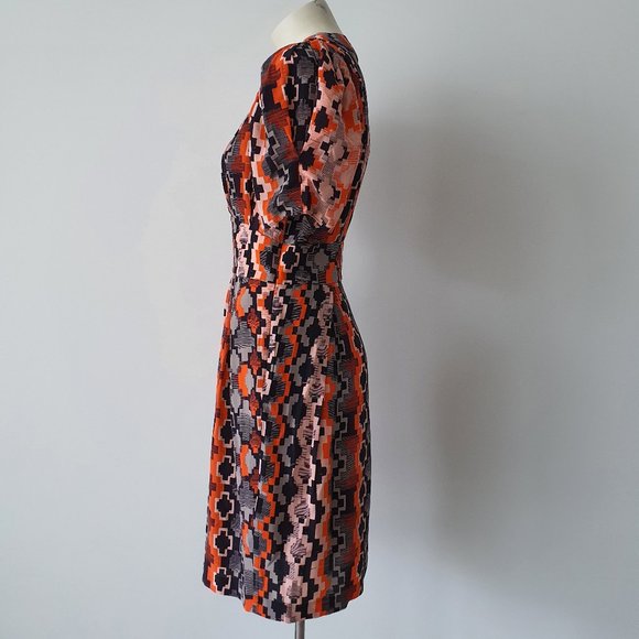 Gorman Geo Abstract Puff Sleeve Silk Dress - Picture 4 of 9